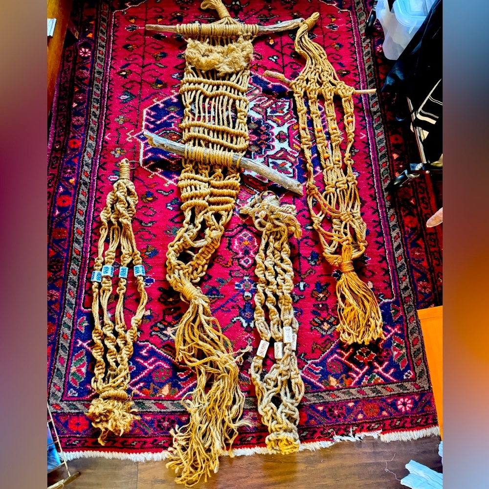 4 true MCM vintage hanging macrame plant holders